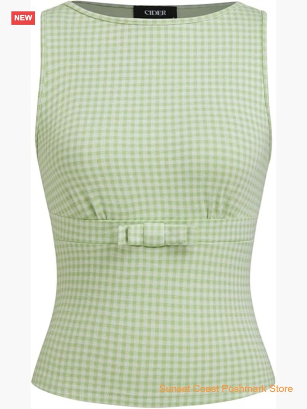 Sleeveless Gingham Tank Top with Bow Detail